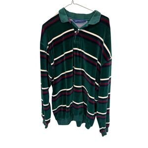 Christopher Hayes XL Striped Vintage Velour LS Polo Retro Classic Grandpacore